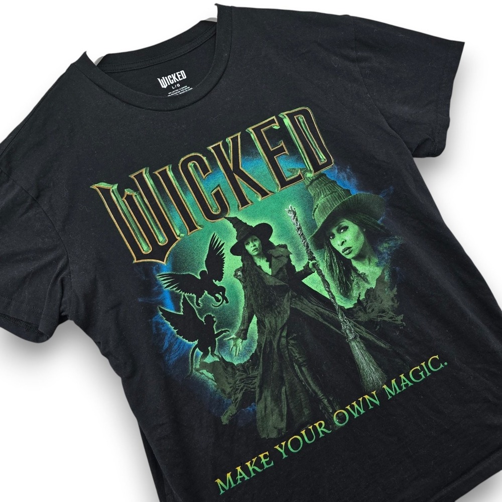 Wicked Graphic T Shirt Mens Large Black Cotton Blend Musical Crew Neck Tee